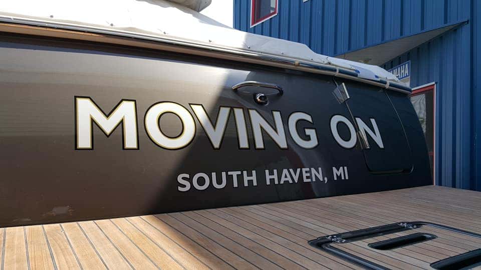Vinyl Boat Lettering Moving ON